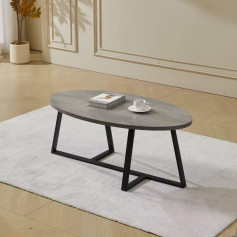 Gray oval coffee table with iron bases 110*60*45