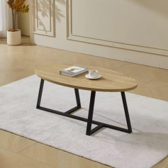 Oval coffee table in wood color with iron bases 110*60*45