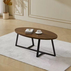 Brown oval coffee table with iron bases 110*60*45