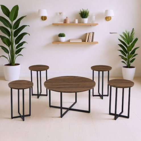 Modern brown serving table set with iron bases Modern brown serving table set with iron bases
