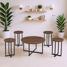 Modern brown serving table set with iron bases