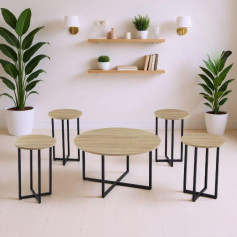 Modern wooden serving table set with iron bases