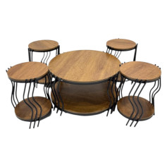 Two-tiered wooden table set in brown wood color