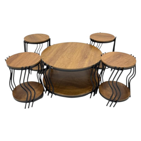 Two-tiered wooden table set in brown wood color Two-tiered wooden table set in brown wood color