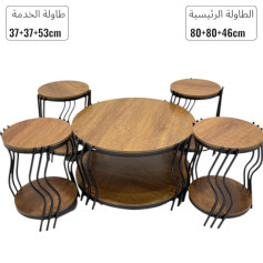 Two-tiered wooden table set in brown wood color