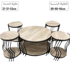 Modern and contemporary beige two-tier wooden table set