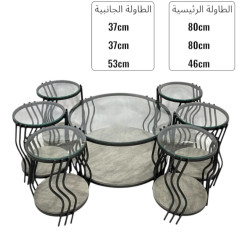 طقم 1+6 طاولات دائرية دورين للقهوة باللون الرمادي