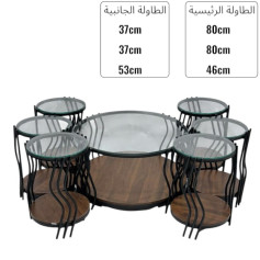 طقم  1+6 طاولات دائرية دورين للقهوة باللون البني الخشبي 