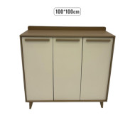 3-door wooden wardrobe in beige and brown, 100 x 100 cm