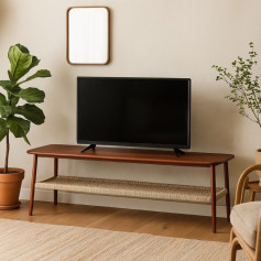 Nasmat TV table, wood and fabric, modern shape, 160 cm