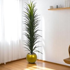 A tall cactus artificial tree with a golden tub and thin leaves