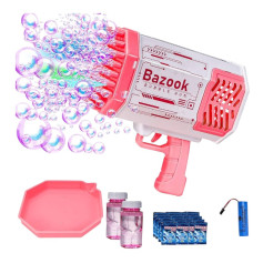 Rocket Bubble Gun with 69 Nozzles, Lights, and Bubble Solution in Multiple Colors