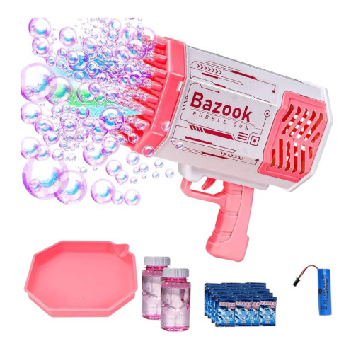 Rocket Bubble Gun with 69 Nozzles, Lights, and Bubble Solution in Multiple Colors Rocket Bubble Gun with 69 Nozzles, Lights, and Bubble Solution in Multiple Colors
