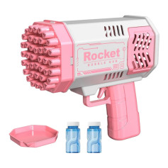 Rocket Bubble Gun with 69 Nozzles, Lights, and Bubble Solution in Multiple Colors