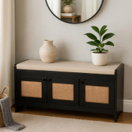 3-door shoe cabinet/shoe rack with padded top cushion, black color, size 120x40x52cm