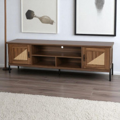 Modern and contemporary plasma table with door shelves made of rattan, 180 cm