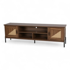 Modern and contemporary plasma table with door shelves made of rattan, 180 cm