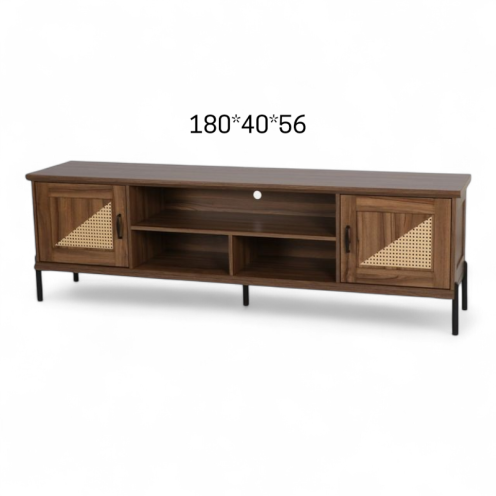 Modern and contemporary plasma table with door shelves made of rattan, 180 cm