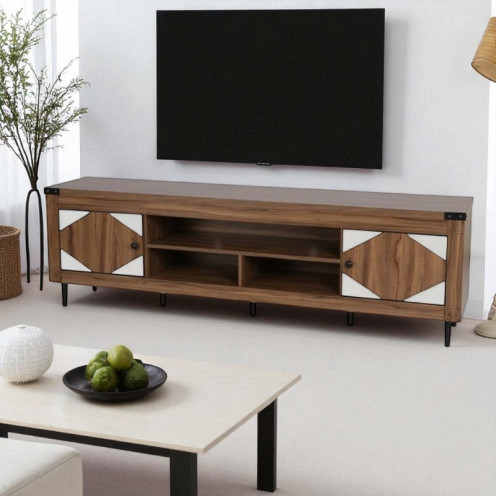 Modern TV table with modern doors in white, 160 cm Modern TV table with modern doors in white, 160 cm
