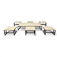 Modern 6+1 Wooden Floor Table in Wood
