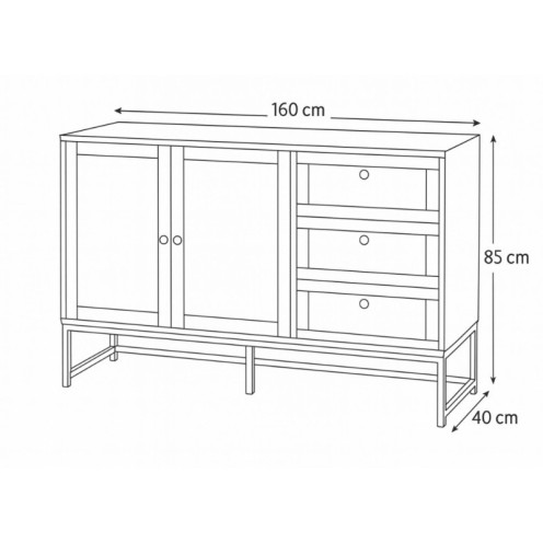 Natural wood console buffet cabinet with iron legs, drawers and doors for stylish and organized storage, 160cm