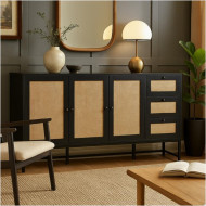 Modern black wooden wardrobe with luxurious design and multiple drawers, 160 cm