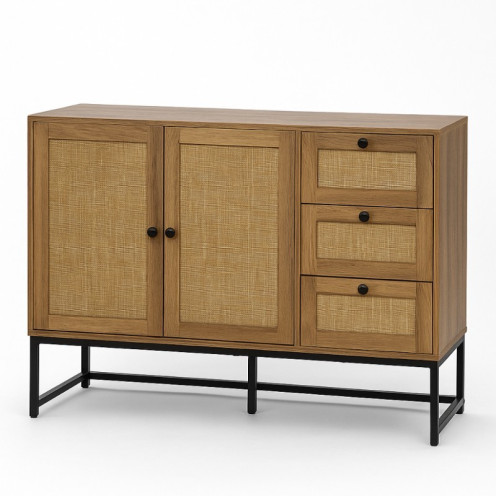 Modern wooden console buffet cabinet with multiple drawers, ideal for storage and a natural decorative touch, 120 cm