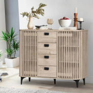 Modern and contemporary design buffet cabinet with four drawers in wood color