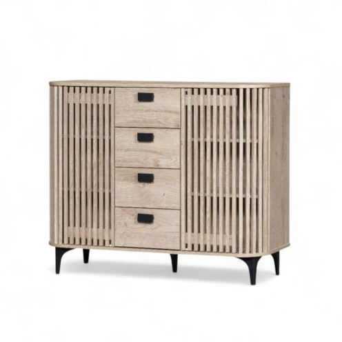 Modern and contemporary design buffet cabinet with four drawers in wood color