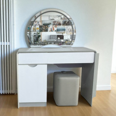 Beauty wooden dresser with LED lighting and a modern and contemporary seat