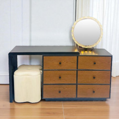 Modern and contemporary wooden mirror vanity with chair