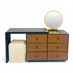 Modern and contemporary wooden mirror vanity with chair