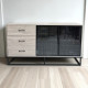 Modern and contemporary light grey wooden buffet cabinet with glass, 200 cm