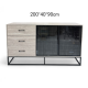 Modern and contemporary light grey wooden buffet cabinet with glass, 200 cm