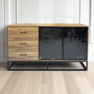 Modern and contemporary brown wooden buffet cabinet with glass, 200 cm
