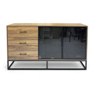 Modern and contemporary brown wooden buffet cabinet with glass, 200 cm