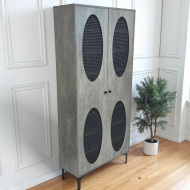 2-door rattan shoe cabinet with 8 shelves in gray, 173 cm