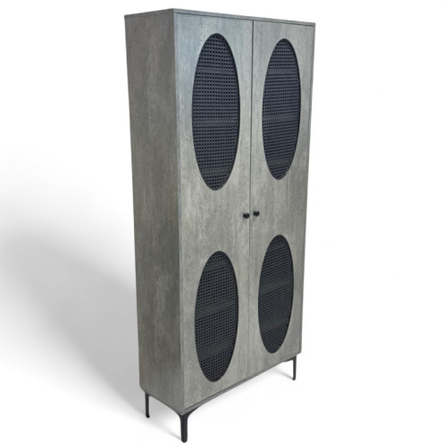 2-door rattan shoe cabinet with 8 shelves in gray, 173 cm
