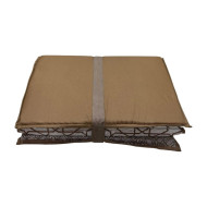 Comfortable foldable mattress with a multi-colored strap.