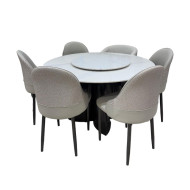 Luxury and modern dining table with 6 white chairs