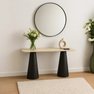 طاولة كونسول عصرية  سطح خشبي بقاعدة سوداء، فاخرة 140سم