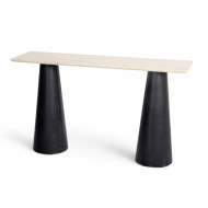 طاولة كونسول عصرية  سطح خشبي بقاعدة سوداء، فاخرة 140سم