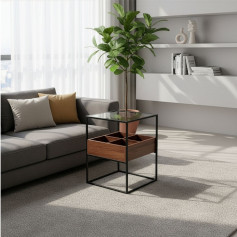 طاولة خدمة مفرد خشب بني مقسم زجاج 55X40X40 سم