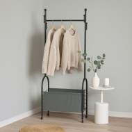 Black Clothes Hanger with Fabric Basket - Modern Design with Wheels