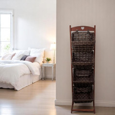 سلة ملابس قماش ستاند خشب 4 سلال 