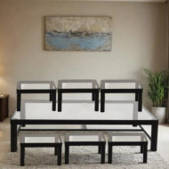 طاولات ضيافة ١ + ٦ زجاج فاخرة عالية الجودة باللون الاسود 