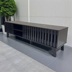 طاولة بلازما بتصميم يتميز بخطوط طولية خشبية 160 سم باللون الاسود 