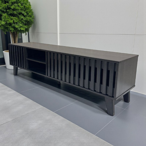 طاولة بلازما بتصميم يتميز بخطوط طولية خشبية 160 سم باللون الاسود 