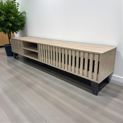 طاولة بلازما بتصميم يتميز بخطوط طولية خشبية 200 سم باللون الخشبي