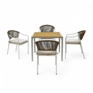 طاولة مع 4 كراسي للجلسات الخارجية باللون الابيض مع البني